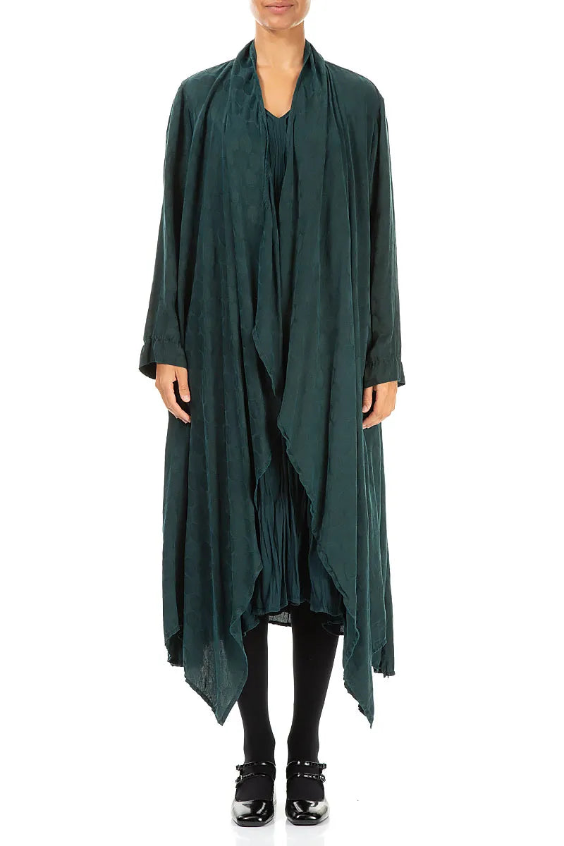 Offene, strukturierte Seidenjacke mit Pfauenrosette und Wasserfallausschnitt