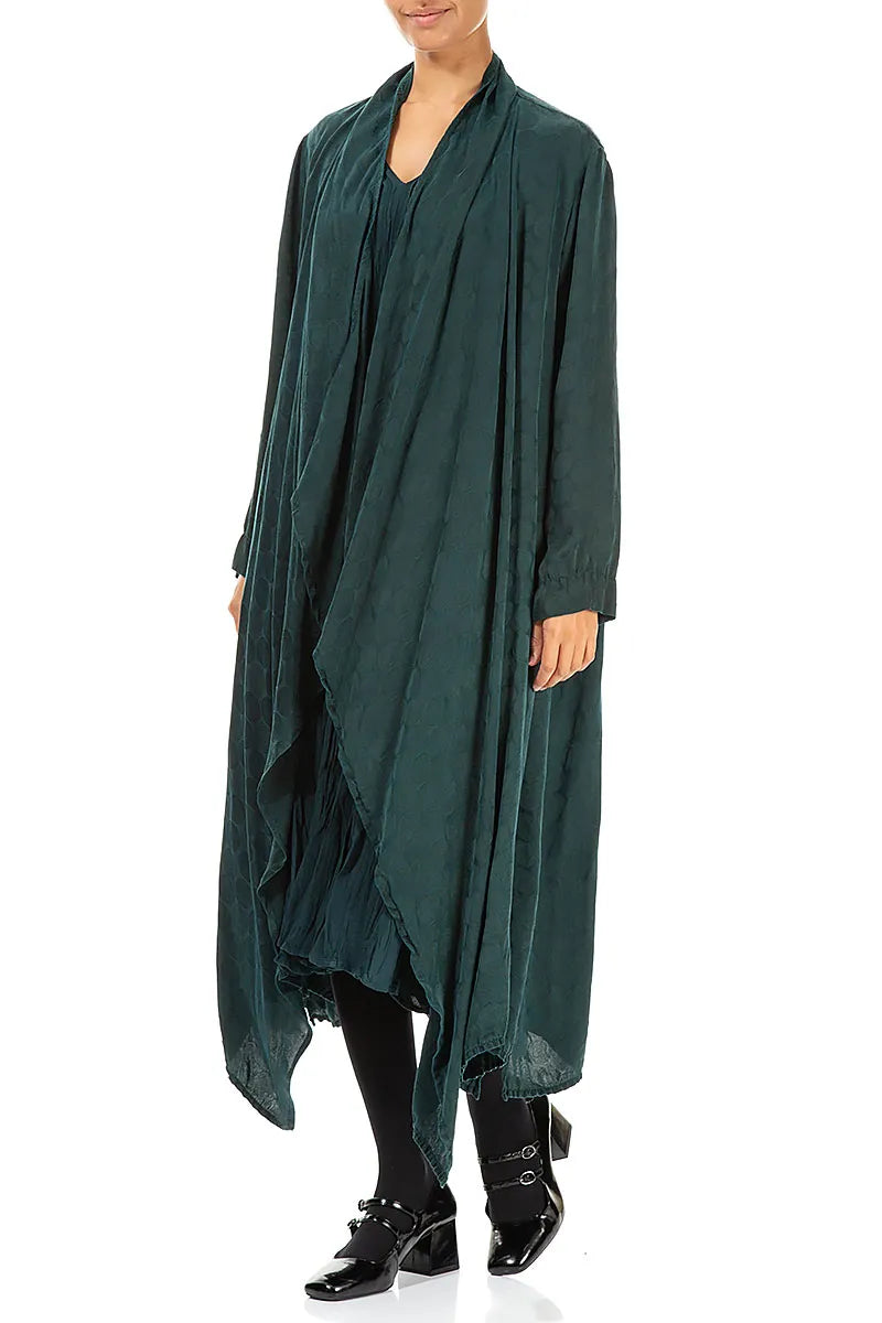 Offene, strukturierte Seidenjacke mit Pfauenrosette und Wasserfallausschnitt