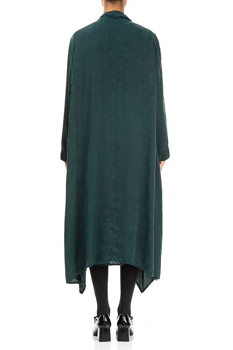 Offene, strukturierte Seidenjacke mit Pfauenrosette und Wasserfallausschnitt