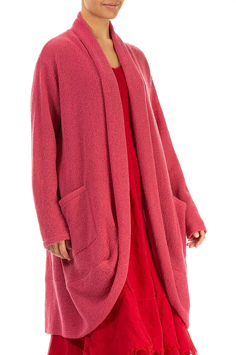 Open Pink Punch Wool Cardigan