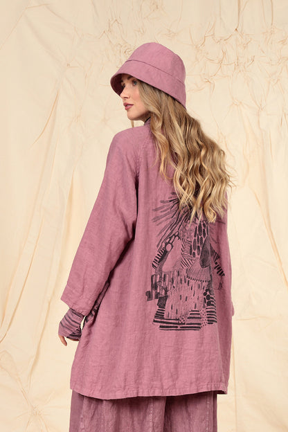 Open Printed Back Mauve Taupe Linen Jacket 6
