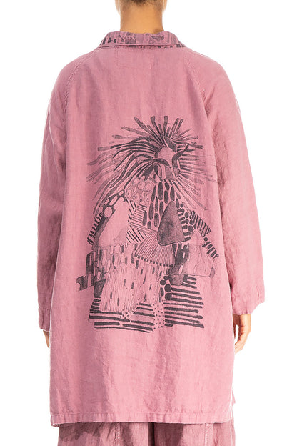 Open Printed Back Mauve Taupe Linen Jacket 2