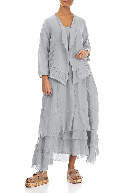 Open Silver Grey Gauze Linen Jacket
