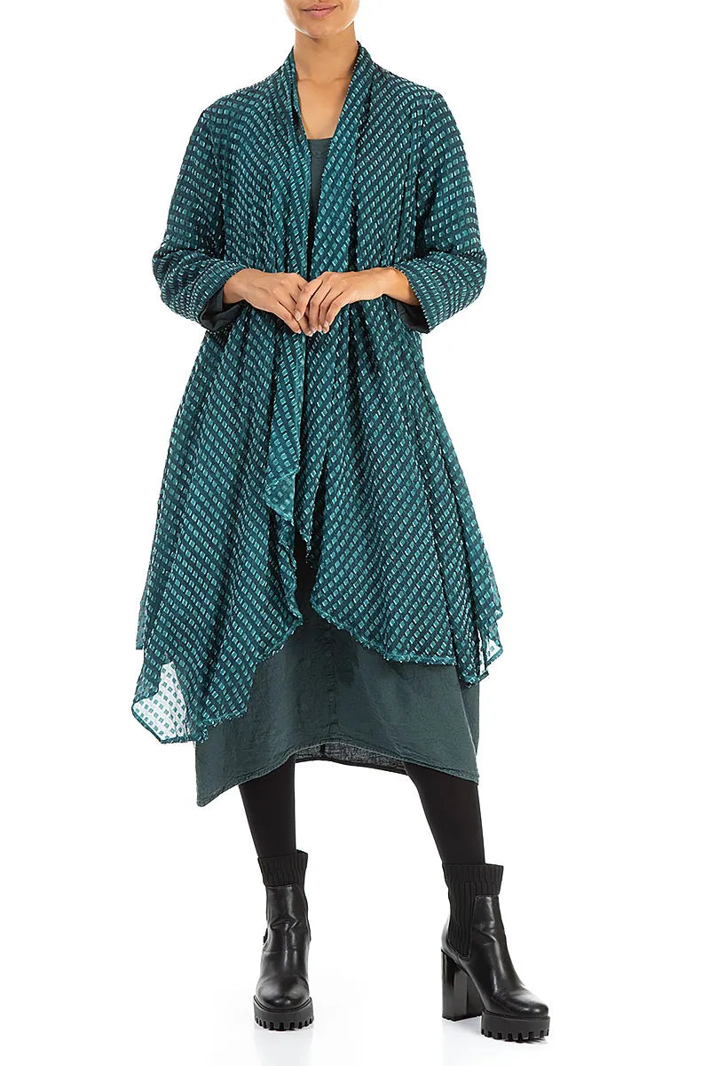 Open Textured Teal Silk Rayon Jacket 4