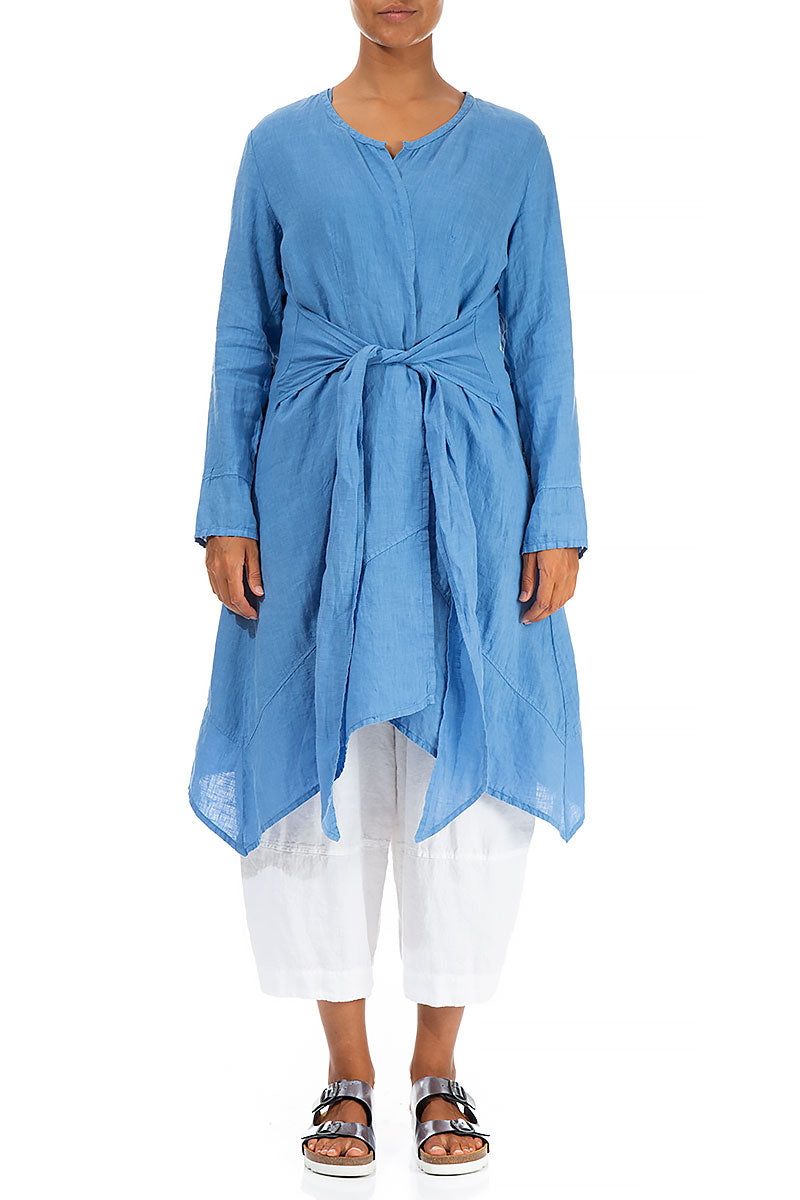 Open Tie Up Cornflower Linen Jacket 1
