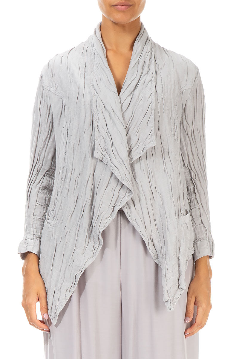Open Type Crinkled Taupe Silk Jacket 1