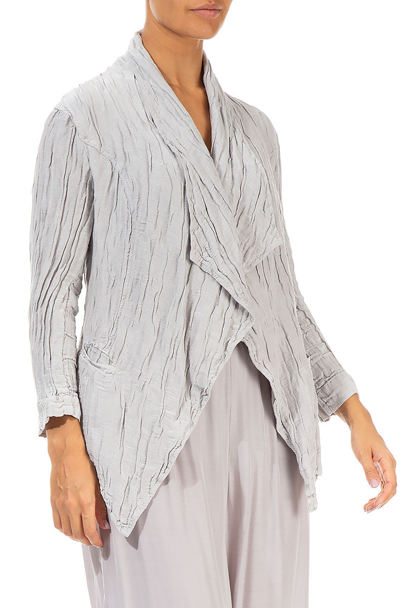 Open Type Crinkled Taupe Silk Jacket 3
