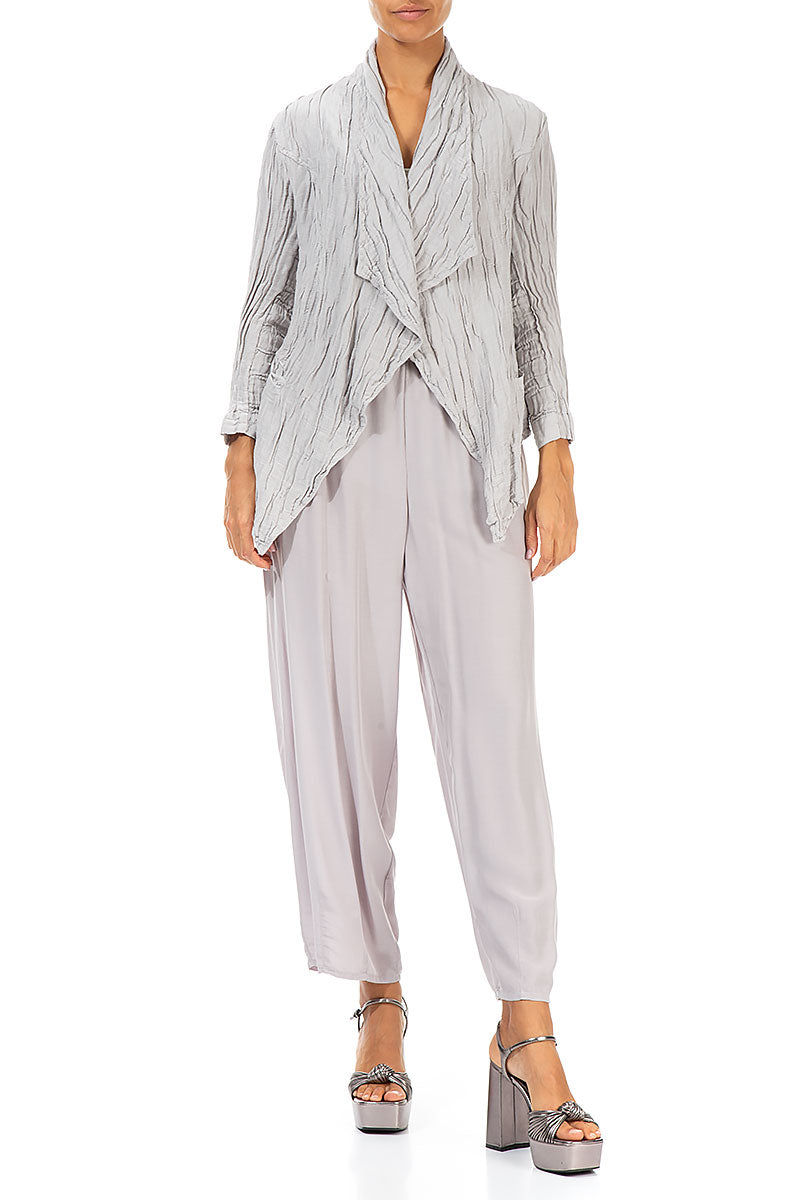 Open Type Crinkled Taupe Silk Jacket 4