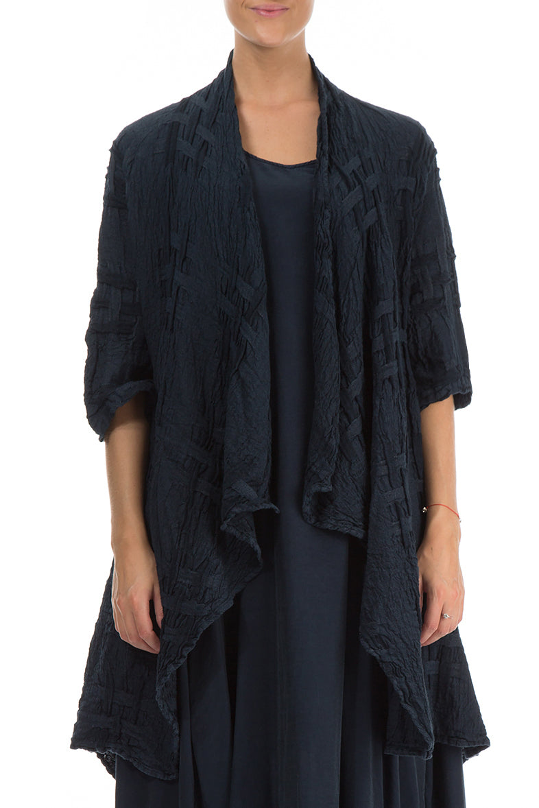 Dunkelblaue Leinenjacke mit offener Webstruktur