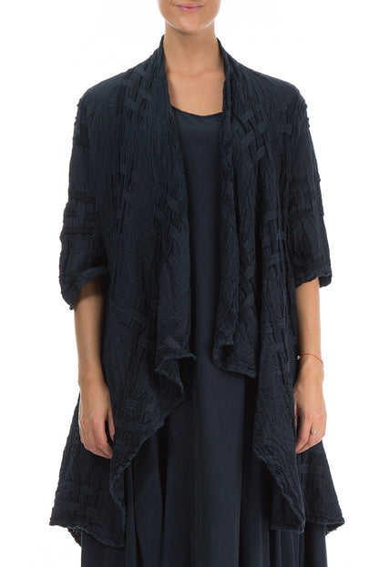 Dunkelblaue Leinenjacke mit offener Webstruktur