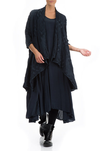 Dunkelblaue Leinenjacke mit offener Webstruktur