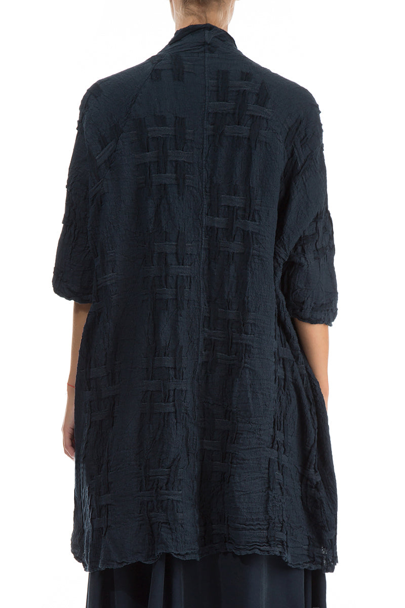 Dunkelblaue Leinenjacke mit offener Webstruktur