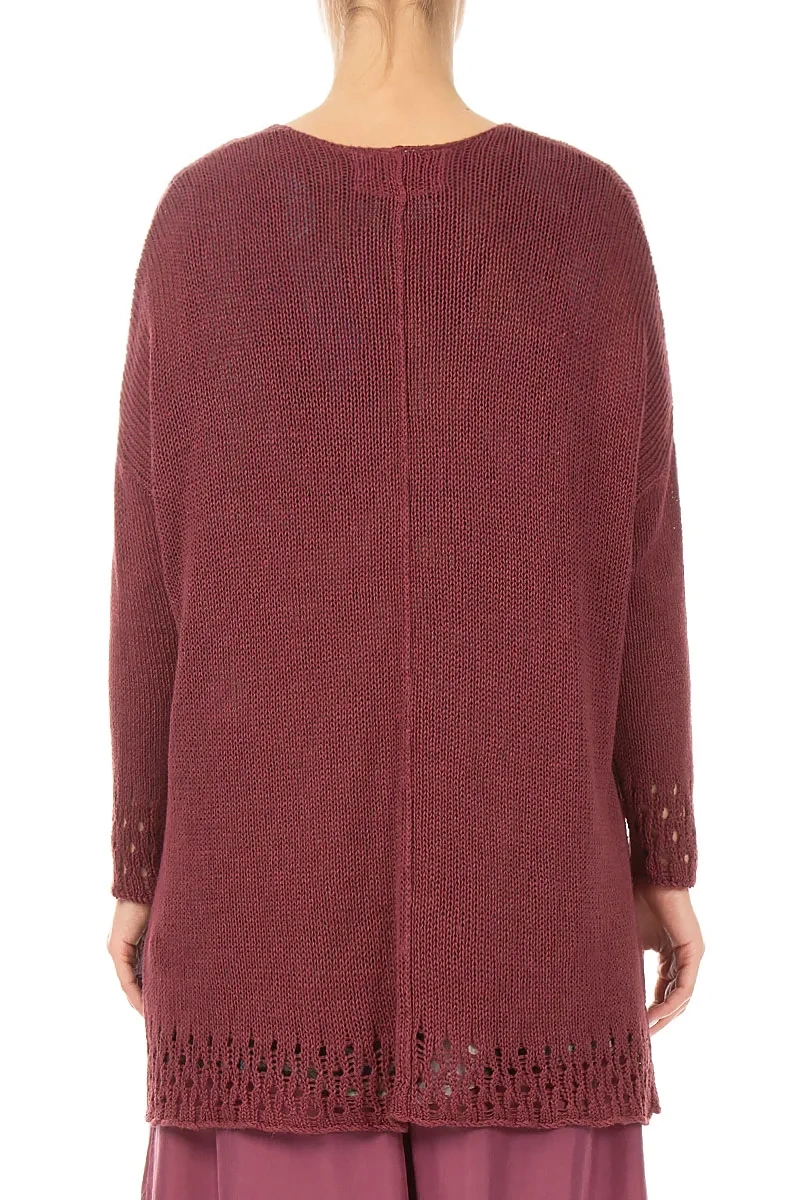 Openwork Hem Antique Ruby Linen Jumper 2