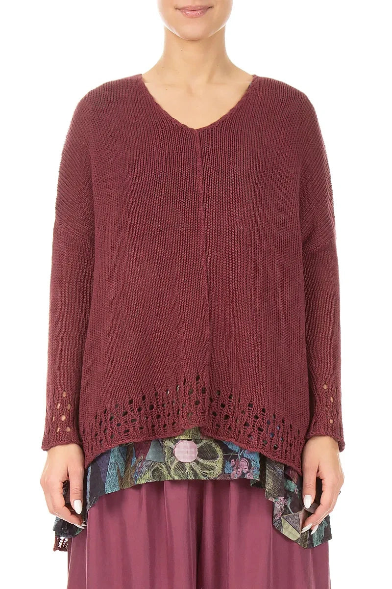 Openwork Hem Antique Ruby Linen Jumper 1