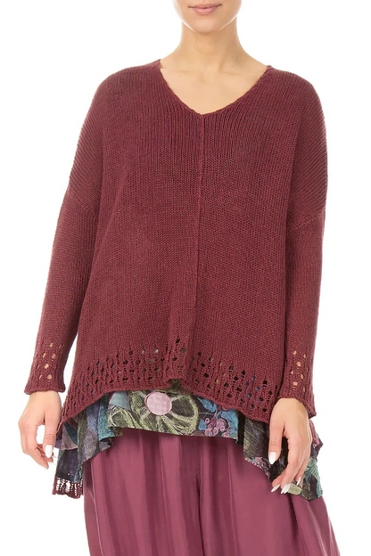 Openwork Hem Antique Ruby Linen Jumper 3