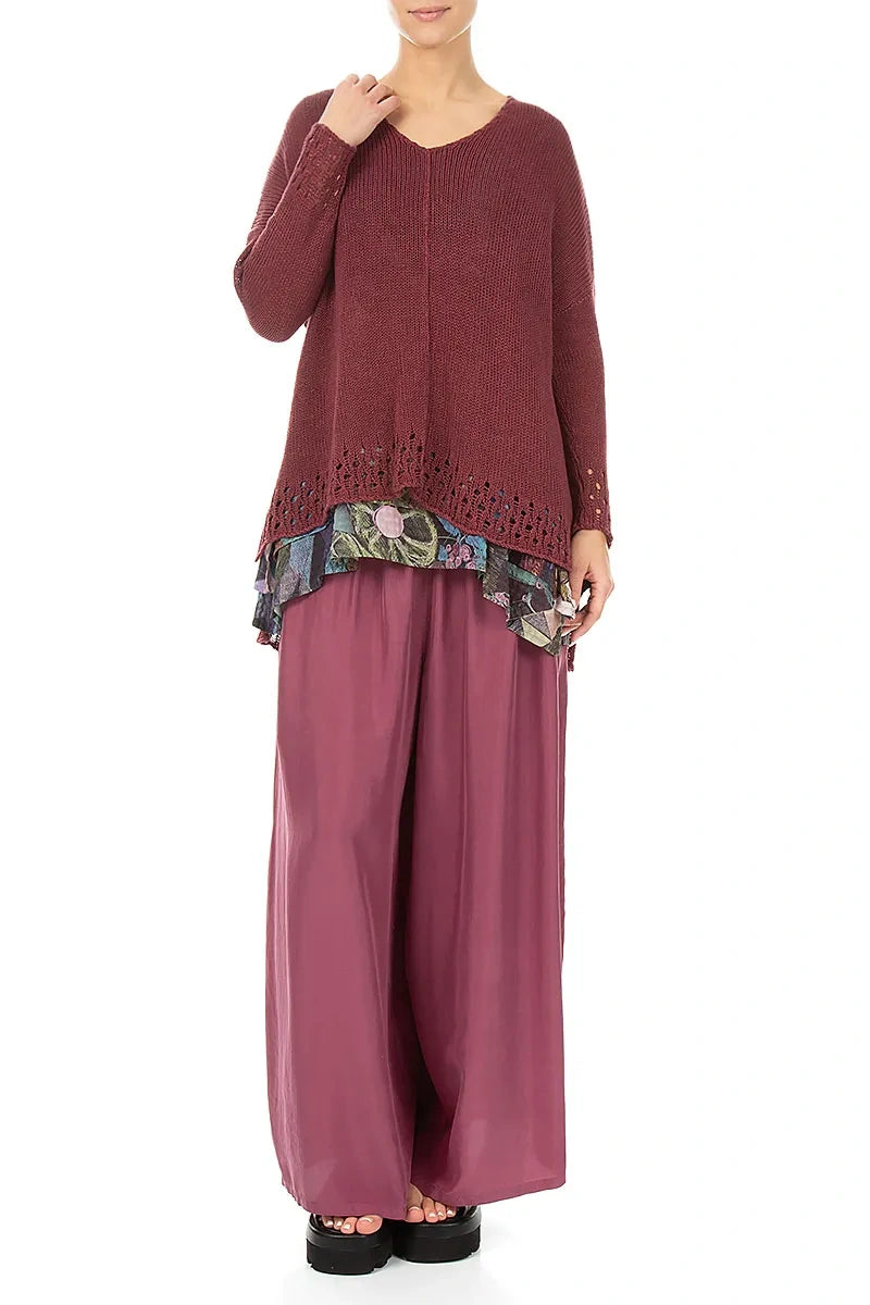 Openwork Hem Antique Ruby Linen Jumper 4