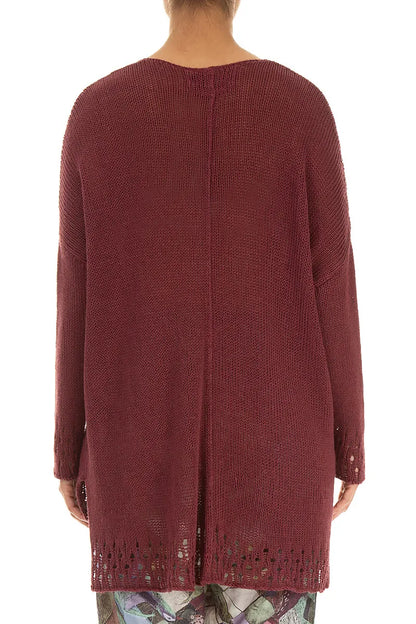 Openwork Hem Antique Ruby Linen Jumper 2