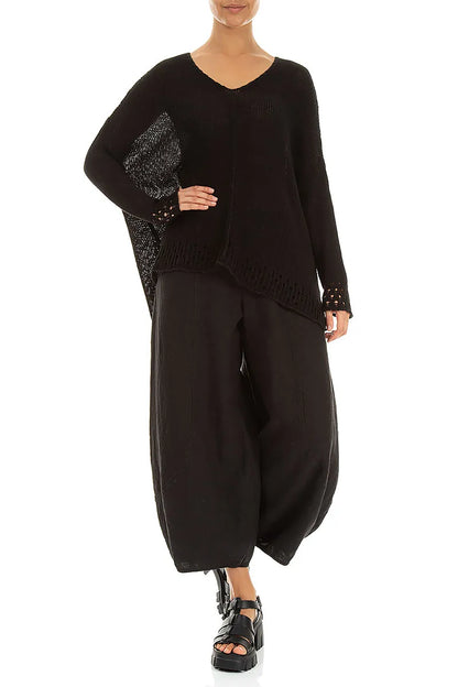 Openwork Hem Black Linen Jumper 4