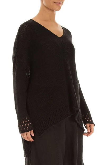 Openwork Hem Black Linen Jumper 3