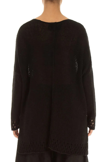 Openwork Hem Black Linen Jumper 2