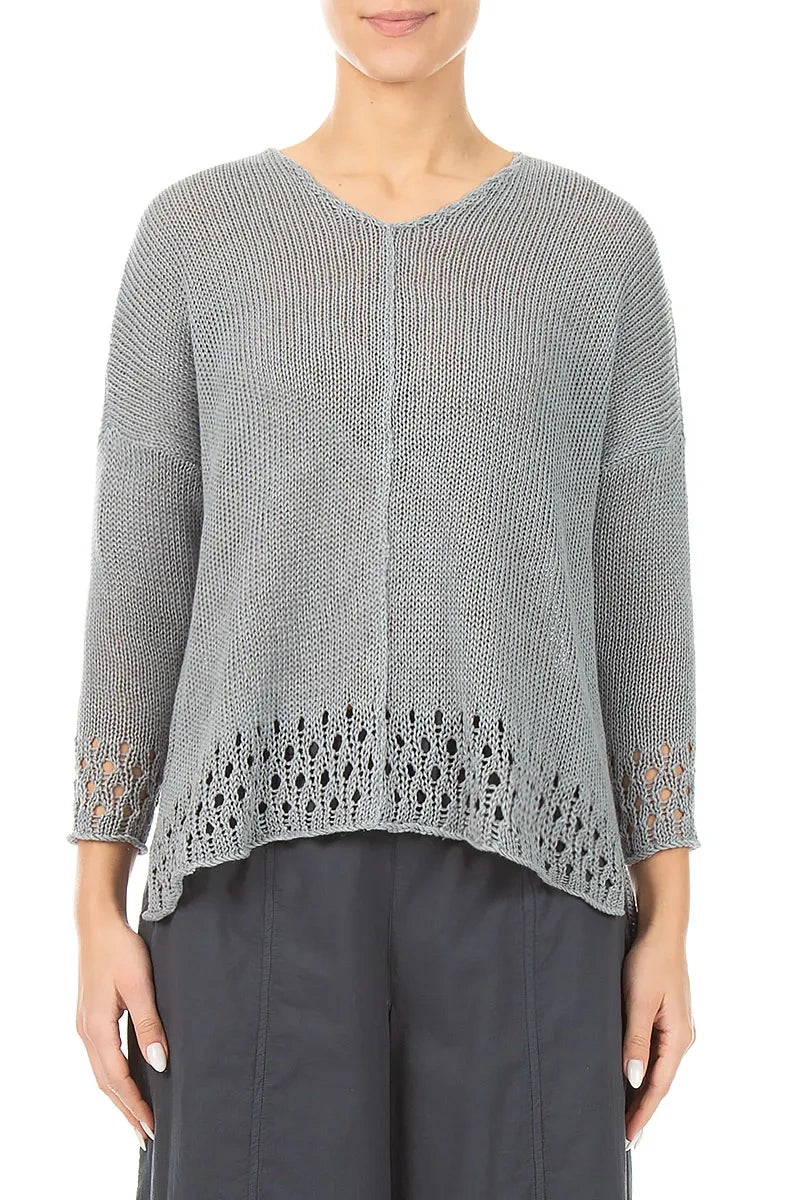 Openwork Hem Grey Linen Jumper 1