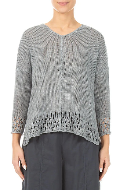 Openwork Hem Grey Linen Jumper 1