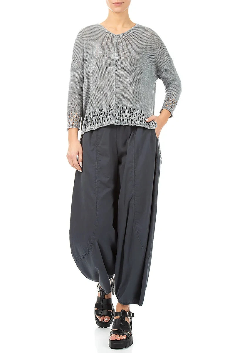 Openwork Hem Grey Linen Jumper 4