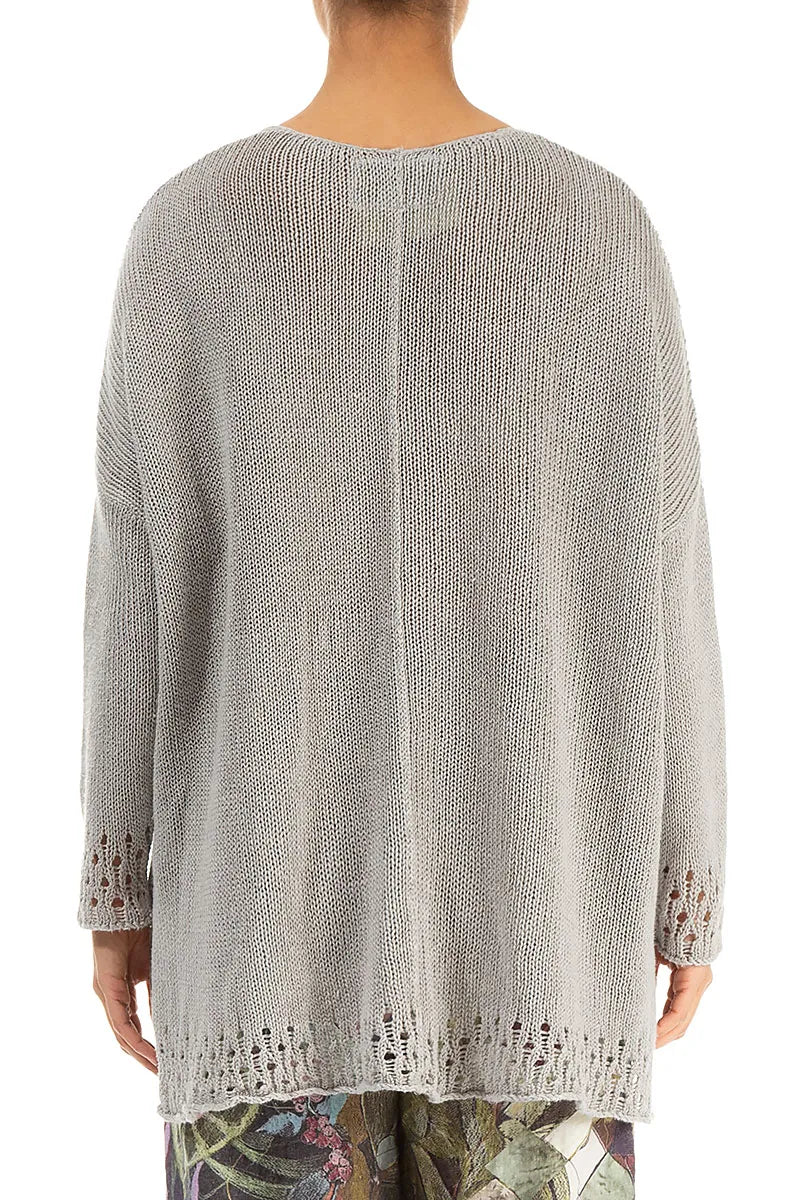 Openwork Hem Grey Linen Jumper 2