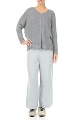 Openwork Hem Grey Linen Jumper 4