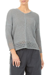 Openwork Hem Grey Linen Jumper 3