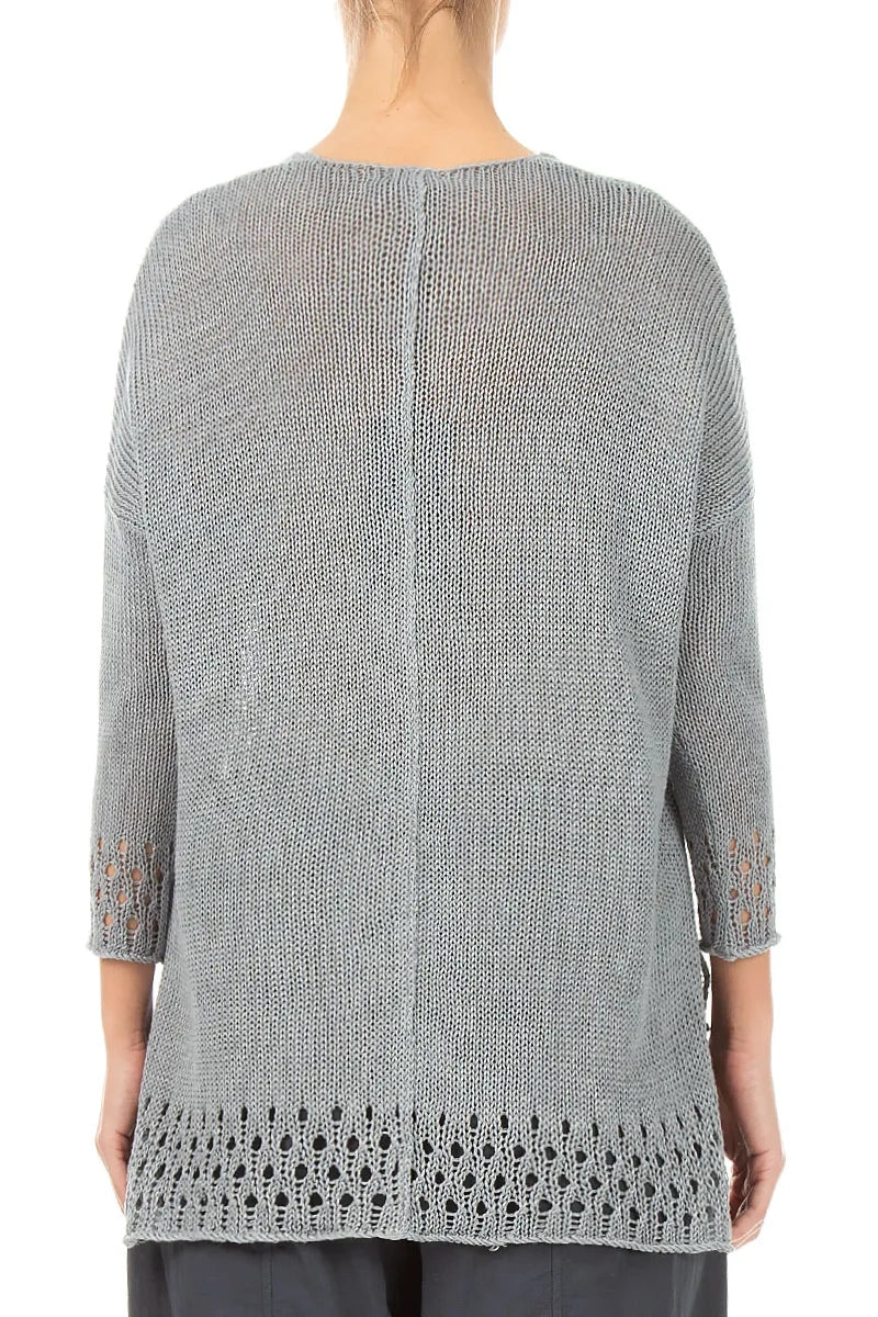 Openwork Hem Grey Linen Jumper 2