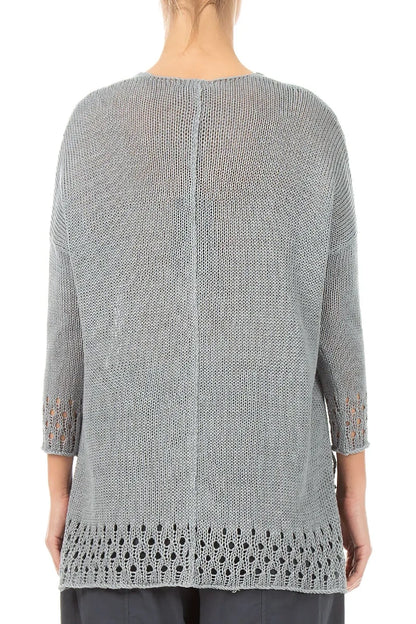 Openwork Hem Grey Linen Jumper 2