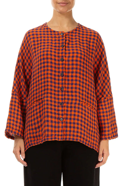 Chemisier veste en lin à carreaux orange