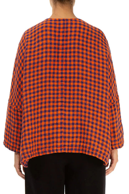 Chemisier veste en lin à carreaux orange