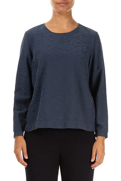 Ornamented Graphite Blue Silk Cotton Blouse