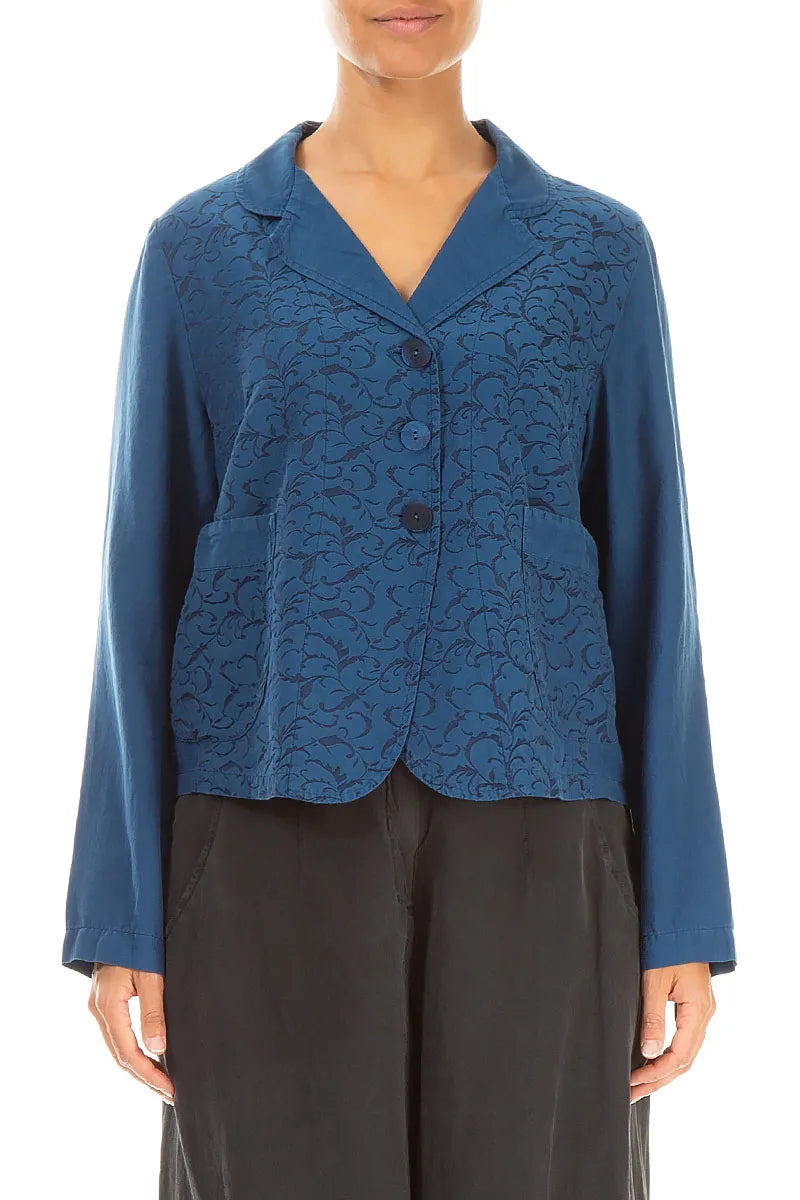 Ornamented Royal Blue Silk Cotton Jacket 1