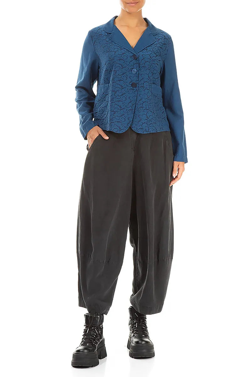 Ornamented Royal Blue Silk Cotton Jacket 4