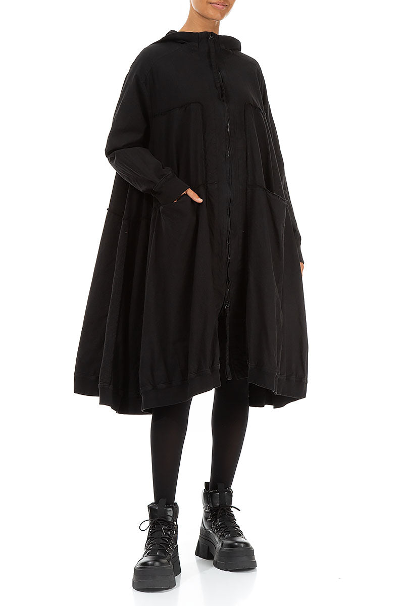 Oversized Black Cotton Swing Coat 3