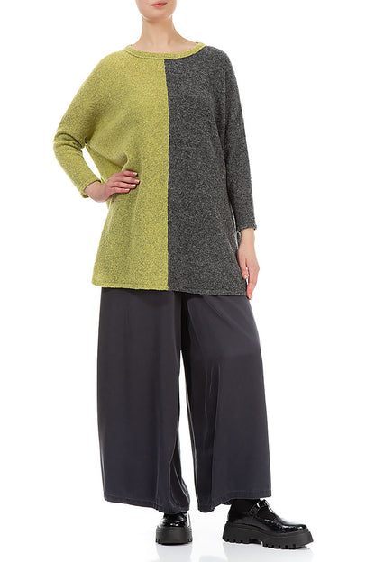 Oversized Dual Golden Lime Grey Wool Sweater 4