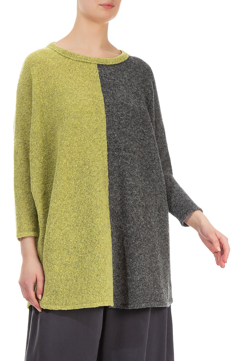 Oversized Dual Golden Lime Grey Wool Sweater 3