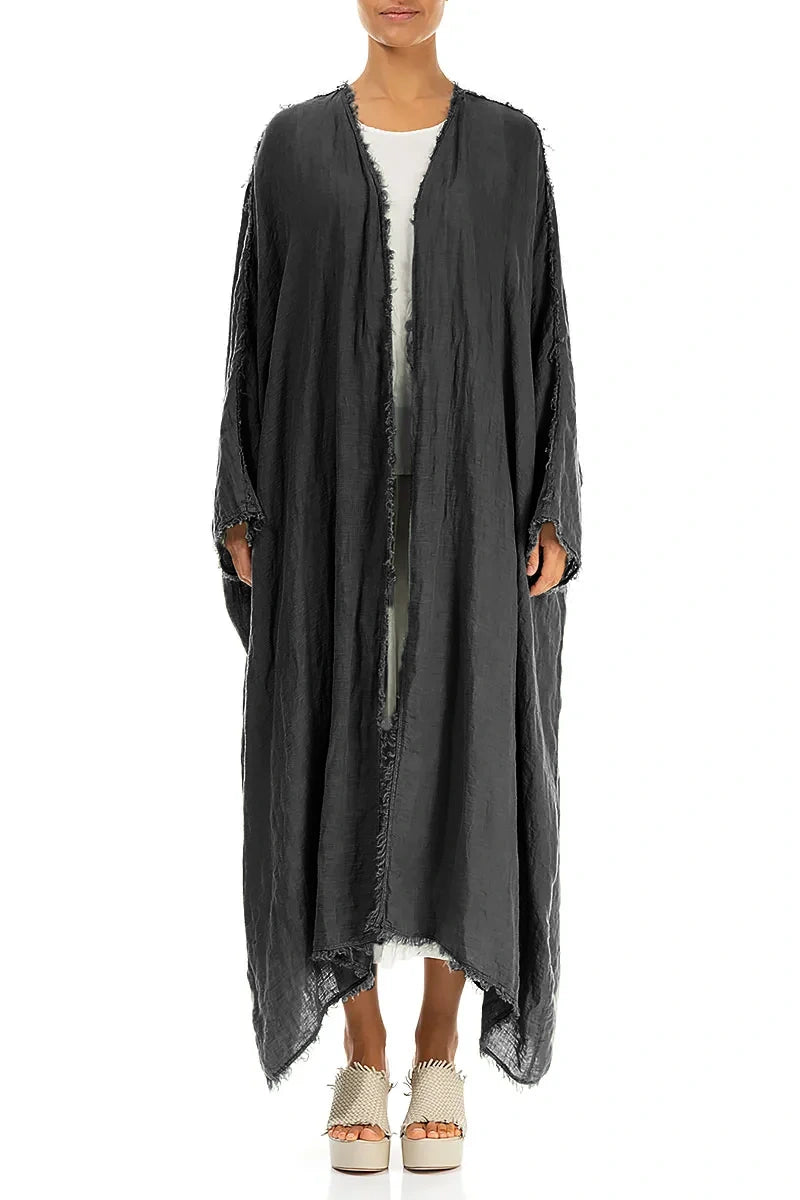 Oversized Raw Edge Graphite Gauze Linen Jacket