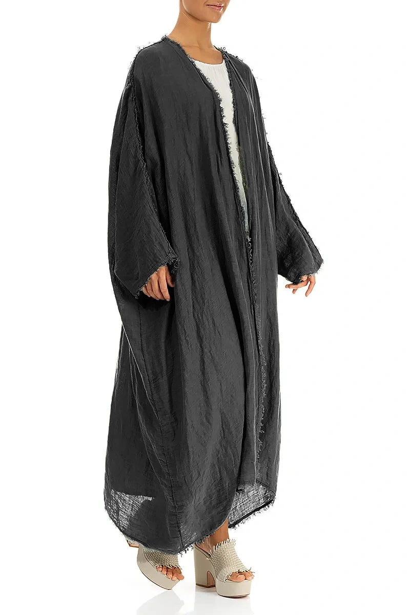 Oversized Raw Edge Graphite Gauze Linen Jacket