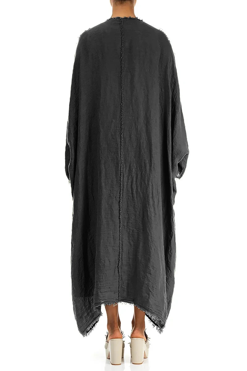 Oversized Raw Edge Graphite Gauze Linen Jacket