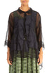 Patch Décor Black Silk Chiffon Shirt 1