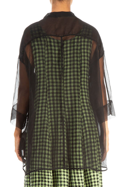 Patch Décor Black Silk Chiffon Shirt 2