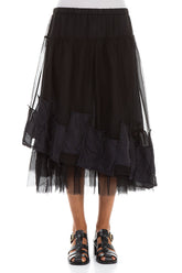 Patch Décor Black Silk Chiffon Skirt 1