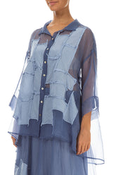 Patch Décor Blue Nova Silk Chiffon Shirt 3