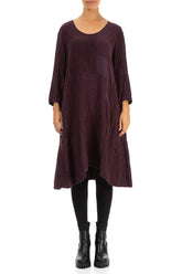 Patterned Crinkled Aubergine Silk Dress 1