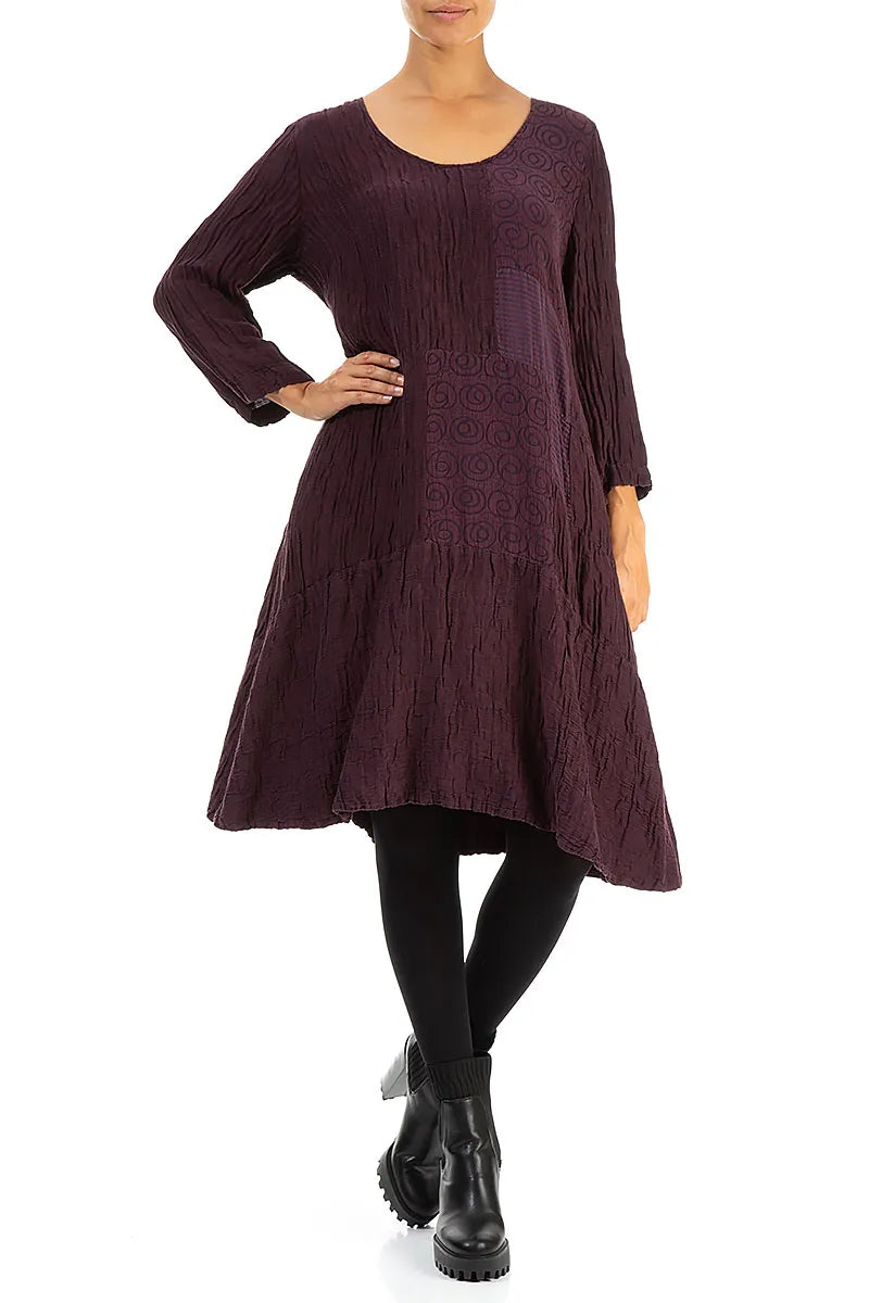 Patterned Crinkled Aubergine Silk Dress 4