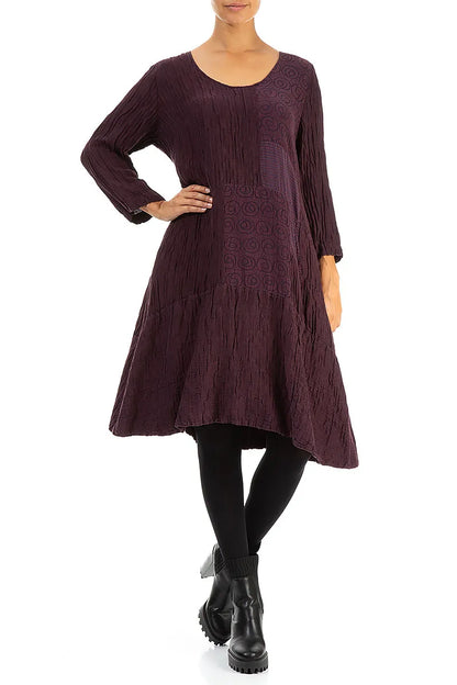 Patterned Crinkled Aubergine Silk Dress 4